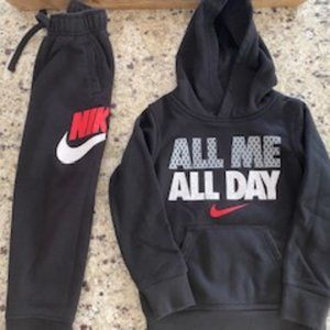 Boys Nike Hoodie and Joggers Set, 2 Piece (Black & Red)